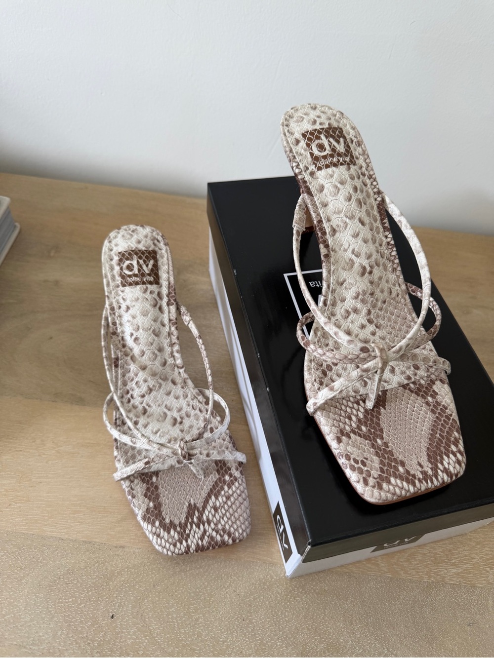 DV by Dolce Vita Beige Snake-Print Strappy Slide Heels